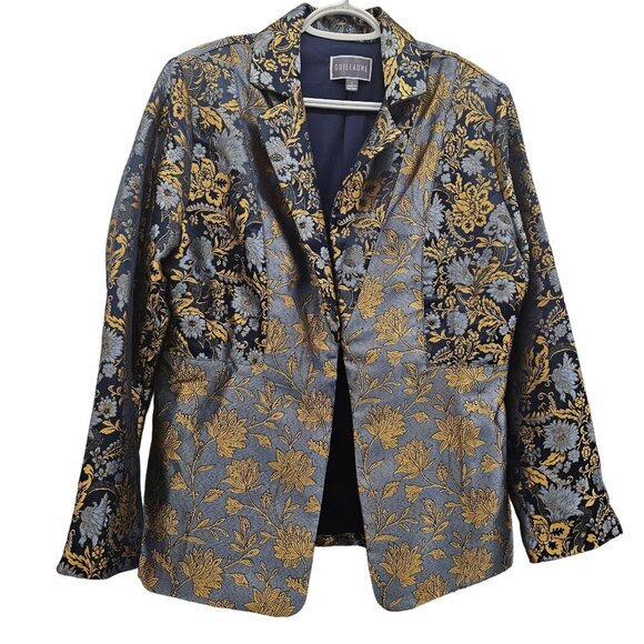 Guillaume Womens Floral Blue, Gold Blazer Jacket Size L - Picture 1 of 10